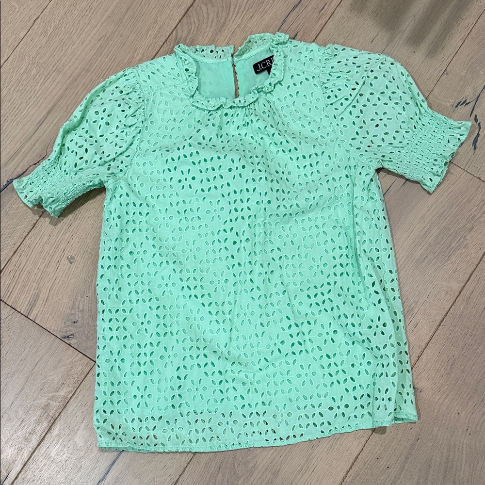 J. Crew Light Green Eyelet Blouse